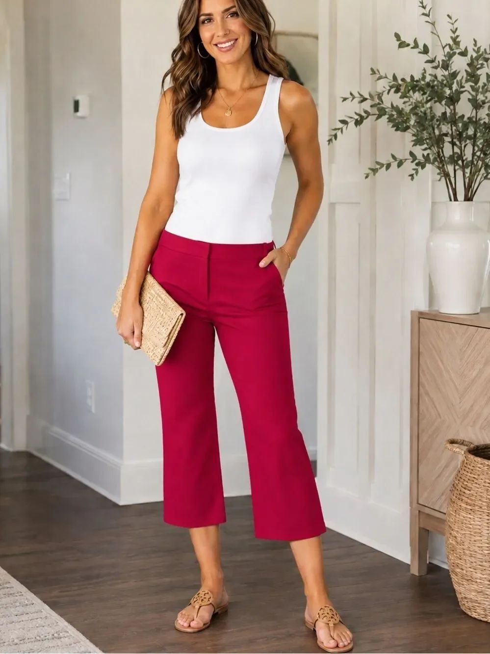 Tommy Hilfiger Women’s Size 8 Red Cropped Capri Pants Stretch Cotton Spandex